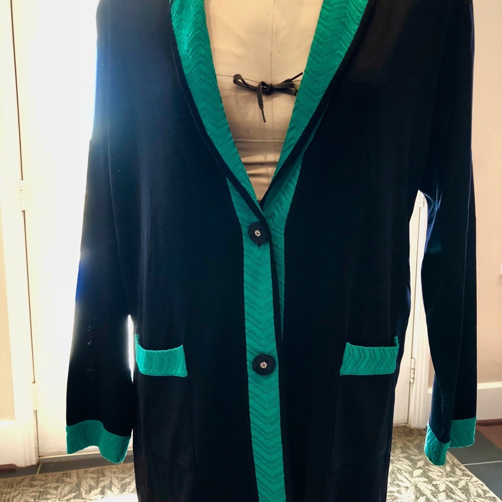 Misook Black, teal trimmed 1X blazer